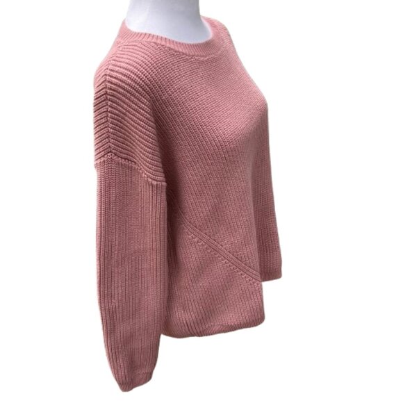Ann Taylor Cable Knit LS Cotton Blend Crew Neck, Rose Pink Sweater, EUC,sz Large - Picture 2 of 11